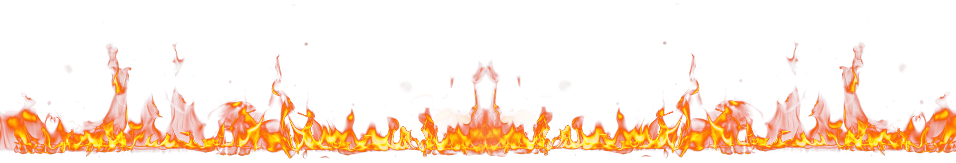 A horizontal row of bright, orange flames against a black background. The flames vary in height, creating a dynamic, fiery effect.